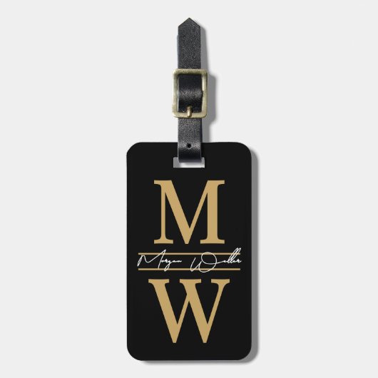 Elegant Black Gold Monogram Name ラゲッジタグ (正面縦)