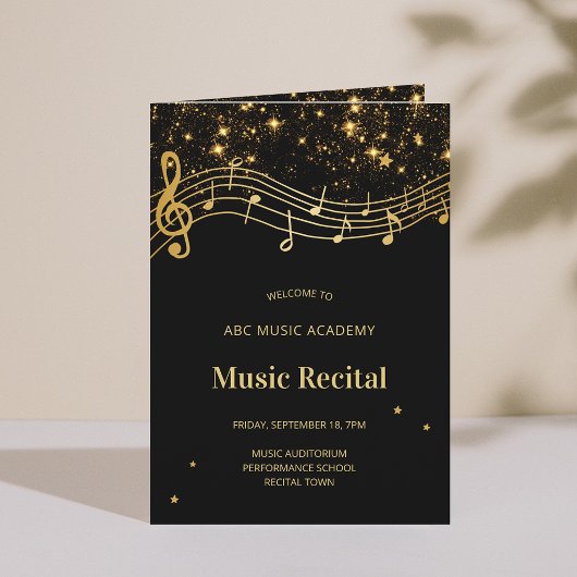 Elegant Black Gold Music Recital Program 招待状