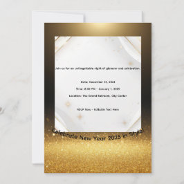 Elegant Black & Gold New Year 2025 Invitation  シーズンカード