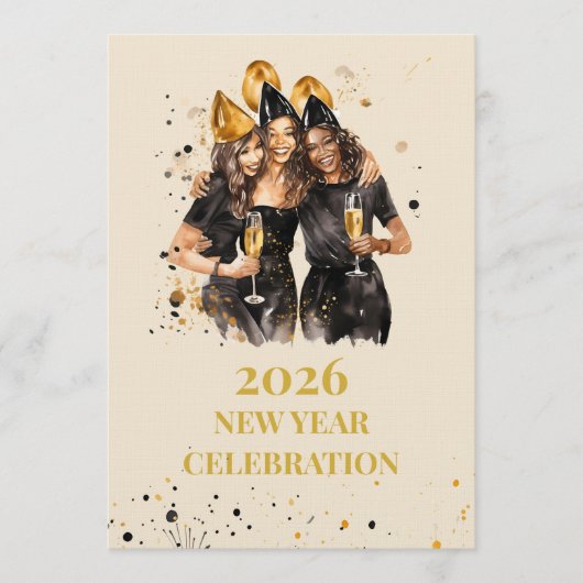 Elegant Black & Gold New Year Invitation 招待状 (正面)