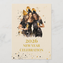 Elegant Black & Gold New Year Invitation 招待状