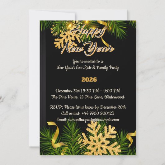 Elegant Black & Gold New Year Invitation 5x7  招待状 (正面)