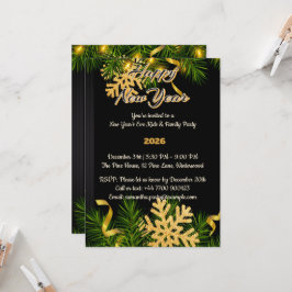 Elegant Black & Gold New Year Invitation 5x7  招待状