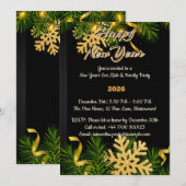 Elegant Black & Gold New Year Invitation 5x7  招待状 (正面/裏面)