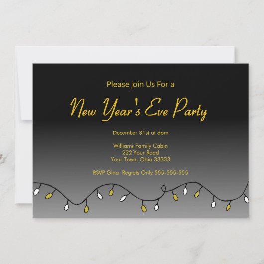 Elegant Black Gold New Year's Eve Party 2026 招待状 (正面)