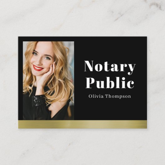 Elegant Black & Gold Notary Public Business Card 名刺 (正面)