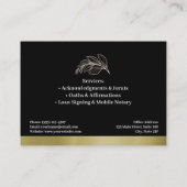 Elegant Black & Gold Notary Public Business Card 名刺 (裏面)