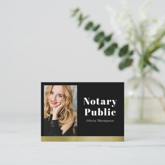 Elegant Black & Gold Notary Public Business Card 名刺 (スタンド正面)