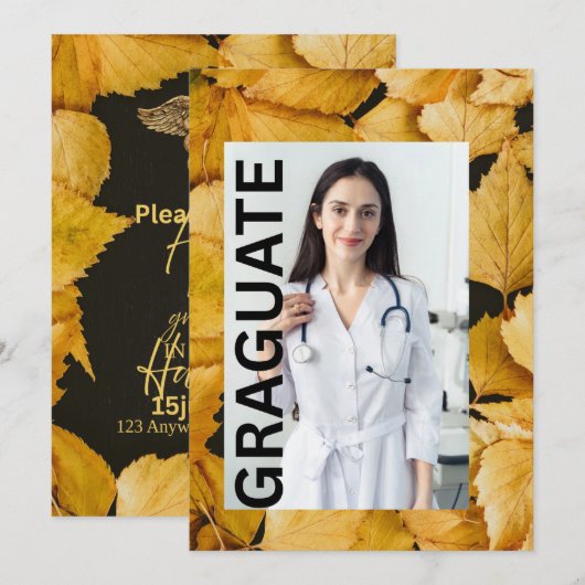 Elegant Black Gold Nursing Graduation Invitation a 招待状 (正面/裏面)