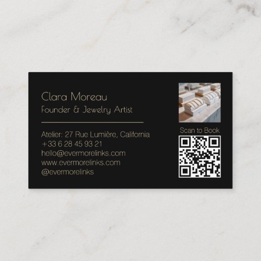 Elegant Black gold Permanent Jewelry QR Code 名刺 (裏面)