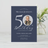 Elegant Black Gold Photo 50th Birthday 招待状 (スタンド正面)