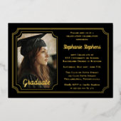 Elegant Black & Gold Photo Graduation Party  箔招待状 (正面)