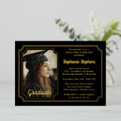 Elegant Black & Gold Photo Graduation Party  箔招待状 (立ち正面)