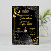Elegant Black Gold Photo Quinceañera Invite 箔招待状 (立ち正面)