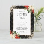 Elegant Black Gold Poinsettia Christmas Party 招待状 (スタンド正面)