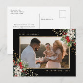 Elegant Black Gold Poinsettia Holly Berries Photo シーズンポストカード (正面/裏面)