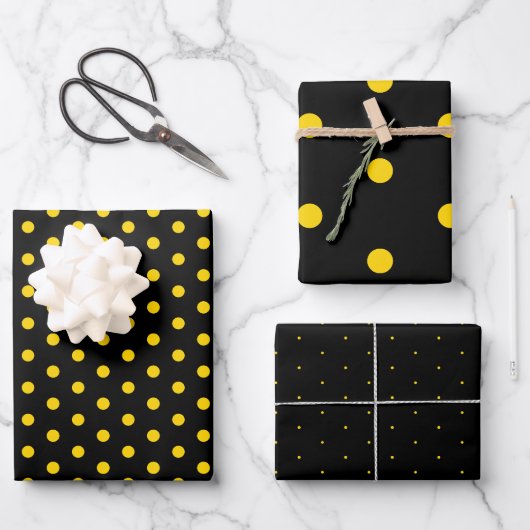Elegant Black Gold Polka Dot Gift Wrapping Paper ラッピングペーパーシート (正面)