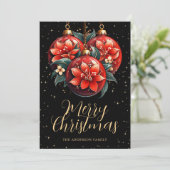 Elegant Black Gold Red Floral Christmas Ornaments シーズンカード (スタンド正面)