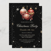 Elegant Black Gold Red Ornaments Christmas Party 招待状 (正面/裏面)