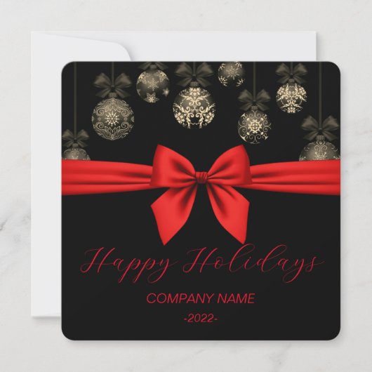 Elegant Black-Gold, Red Ribbon Holiday Card シーズンカード (正面)
