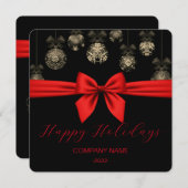 Elegant Black-Gold, Red Ribbon Holiday Card シーズンカード (正面/裏面)