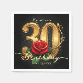 Elegant Black Gold Red Rose 30th Birthday Party スタンダードカクテルナプキン (正面)