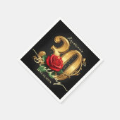 Elegant Black Gold Red Rose 30th Birthday Party スタンダードカクテルナプキン (角)
