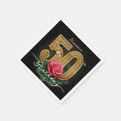 Elegant Black Gold Red Rose 50th Birthday Party スタンダードカクテルナプキン (角)
