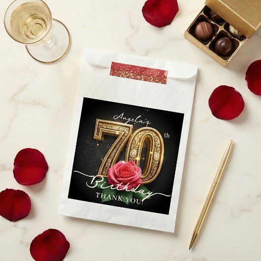 Elegant Black Gold Red Rose 70th Birthday Party フェイバーバッグ