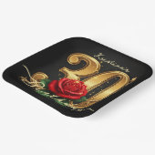Elegant Black Gold Red Rose Floral 30th Birthday ペーパープレート (傾斜あり)