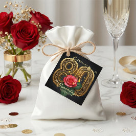Elegant Black Gold Red Rose Floral 80th Birthday フェイバータグ
