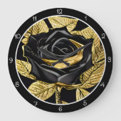 Elegant Black Gold Rose ラージ壁時計 (正面)