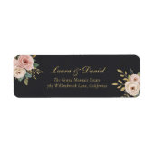 Elegant Black & Gold Roses Return Address Label ラベル (正面)