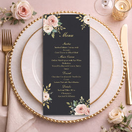 Elegant Black & Gold Roses Wedding Flat Menu メニュー