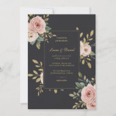 Elegant Black & Gold Roses Wedding Invitation 招待状 (正面)