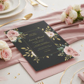 Elegant Black & Gold Roses Wedding Invitation 招待状