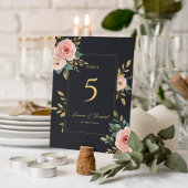 Elegant Black & Gold Roses Wedding Table Number テーブルナンバー