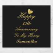 Elegant Black Gold Script 25th Happy Anniversary   ビールラベル (シングルラベル)