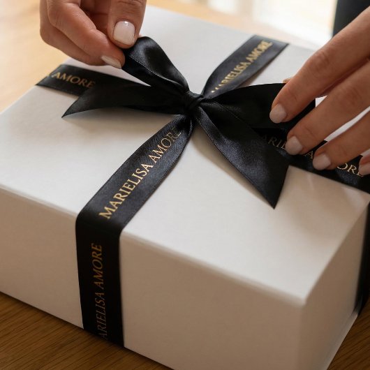 Elegant Black Gold Script Chocolate サテンリボン