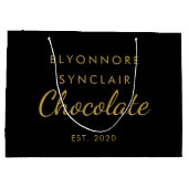 Elegant Black Gold Script Chocolate ラージペーパーバッグ (裏面)