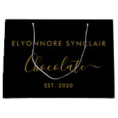 Elegant Black Gold Script Chocolate ラージペーパーバッグ (正面)