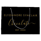 Elegant Black Gold Script Chocolate ラージペーパーバッグ (裏面)