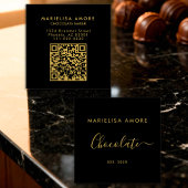 Elegant Black Gold Script Chocolate Qr Code スクエア名刺