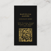 Elegant Black Gold Script Chocolate Qr Code 名刺 (裏面)