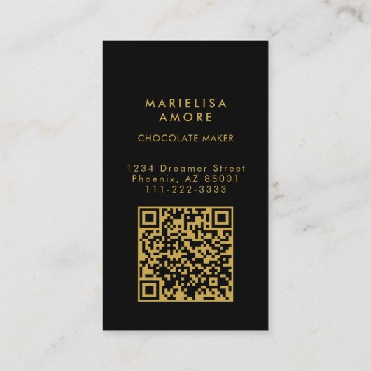 Elegant Black Gold Script Chocolate Qr Code 名刺 (裏面)