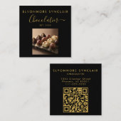 Elegant Black Gold Script Chocolatier Photo QrCode スクエア名刺 (正面/裏面)