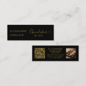 Elegant Black Gold Script Chocolatier Qr Code スキニー名刺 (正面/裏面)