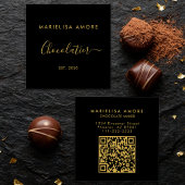 Elegant Black Gold Script Chocolatier Qr Code スクエア名刺
