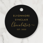 Elegant Black Gold Script Chocolatier Qr Code フェイバータグ (正面)