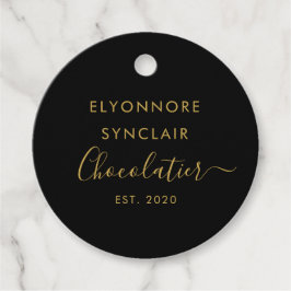Elegant Black Gold Script Chocolatier Qr Code フェイバータグ